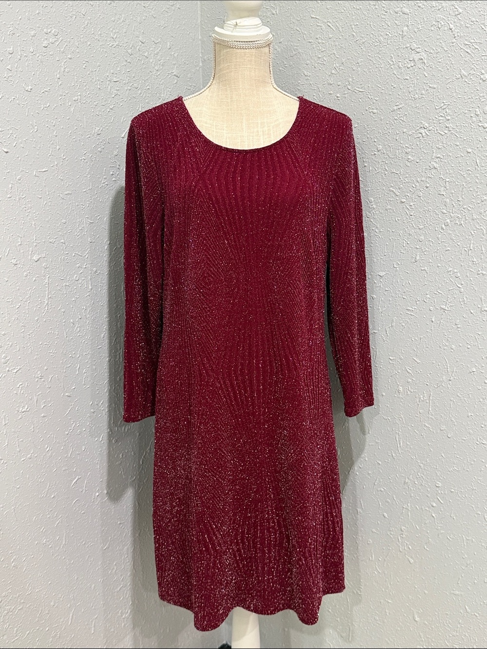 Trixxi Women's Sparkle Knit Shift Dress - Wine‎ Red Size XXL